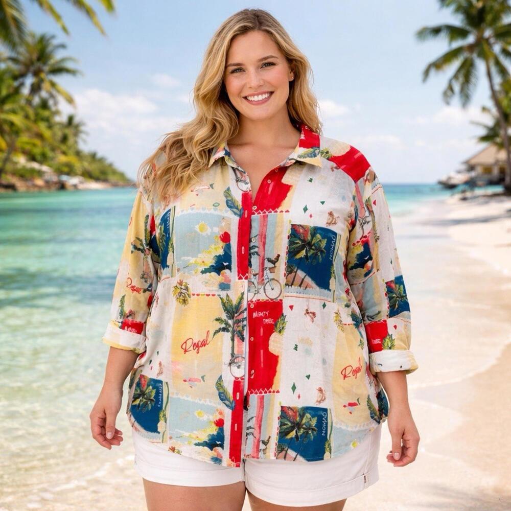 Jane & Delancey shirt top womens 3x linen blend beachy button up vacation cruise